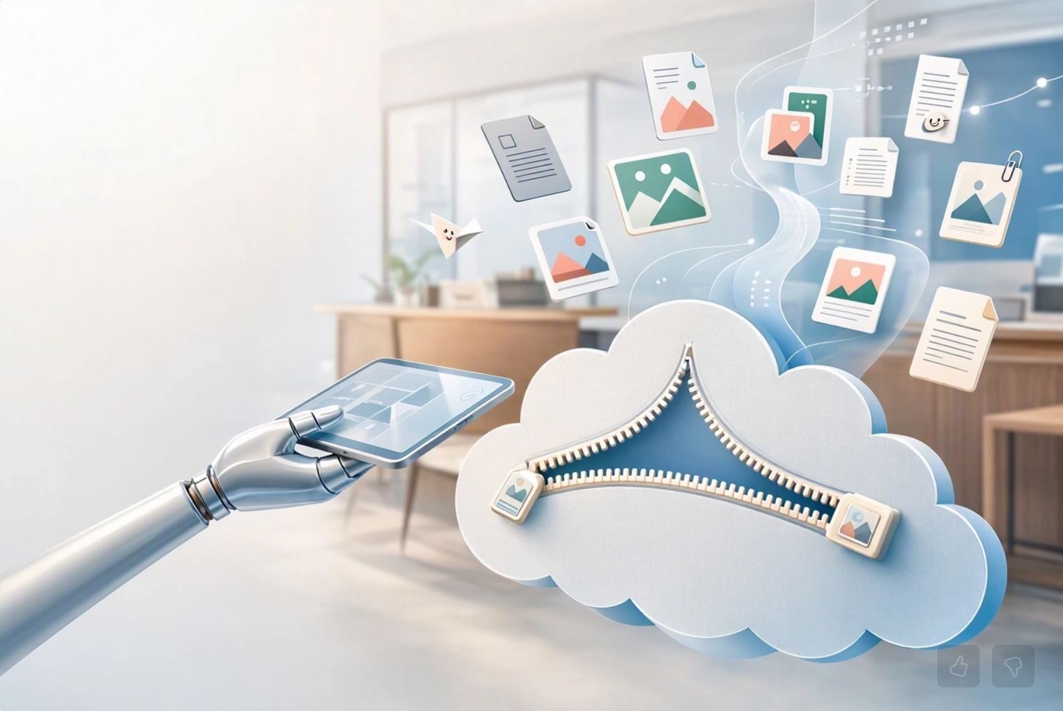 Dateien fliegen aus einer geöffneten Cloud